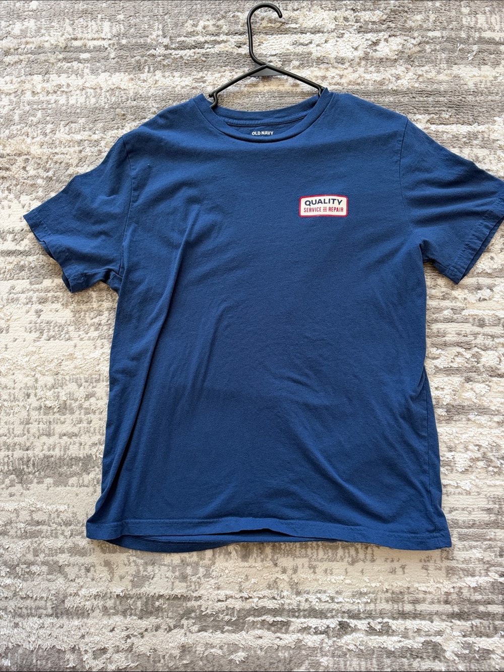 Old Navy Navy Short Sleeve Tee with Small Red & White Chest Patch
